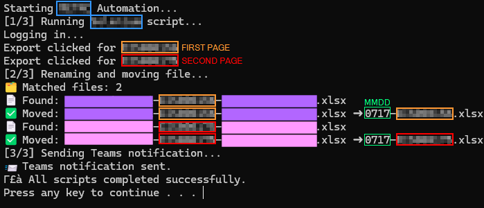 Automation terminal output screenshot
